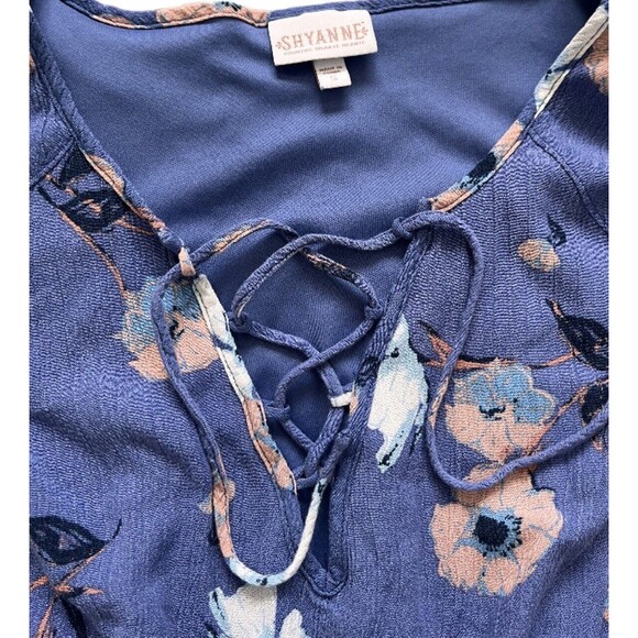 Shyanne Dress Women's Small Blue Floral Long Sleeve Western Belle Tassel Ties - Picture 7 of 12